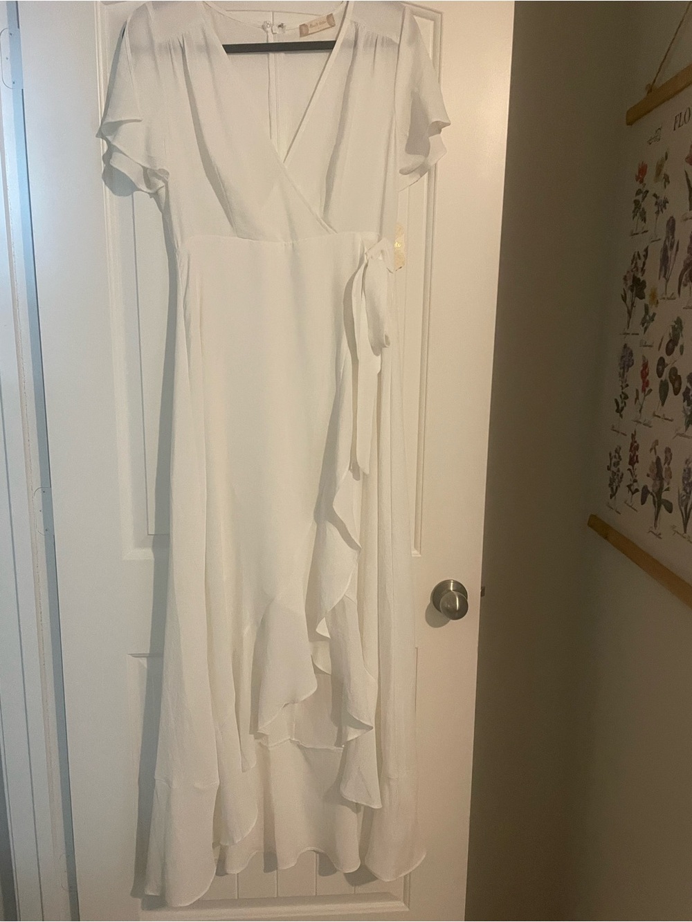 Altar’d State White Wrap Maxi Dress with Ruffle Hem